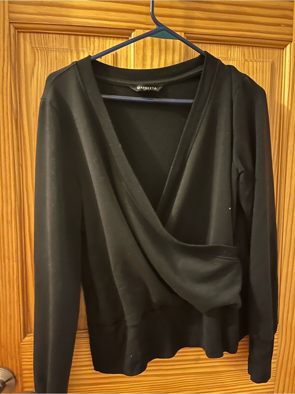 Athleta Black Draped Wrap-Front Long Sleeve Top
